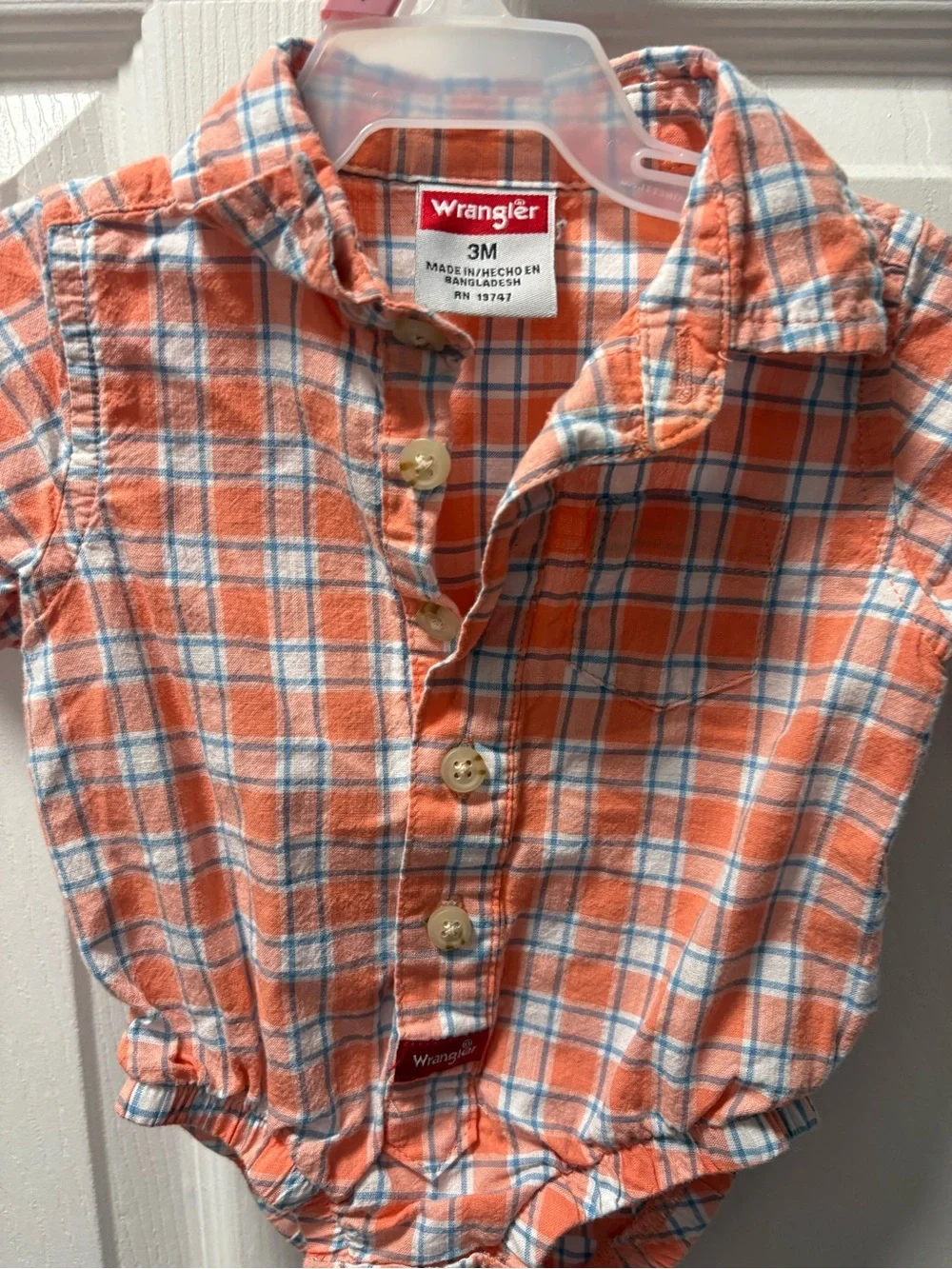 Wrangler Orange and Blue Plaid Button-Front Baby Bodysuit